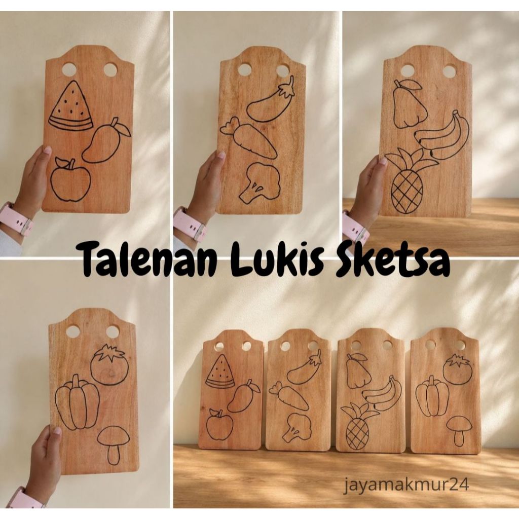 Prakarya || Talenan Kayu Lukis sketsa buah sayur  - sketsa talenan lukis besar free custom