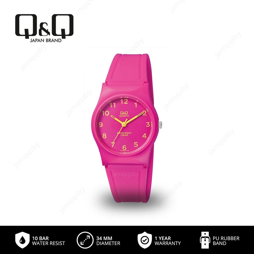 Jam Tangan Q&Q VJ34 Original Wanita Analog Rubber Tali Karet Cewek QQ Water Resist Watch