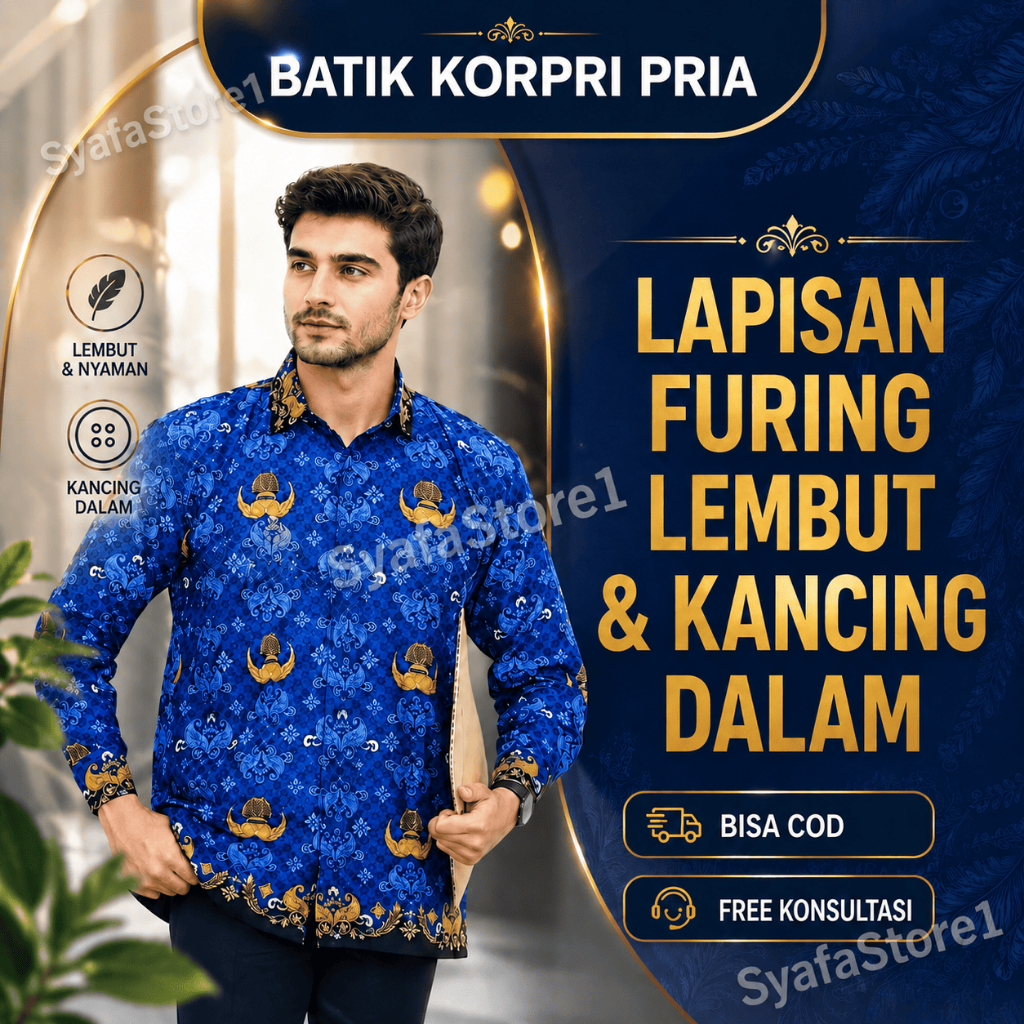 Baju KORPRI Pria Katun C40s Premium Adem Jahitan Rapi Seragam ASN PNS PPPK Lapis Furing SYAFASTORE