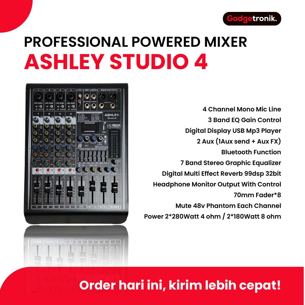 ASHLEY POWER MIXER STUDIO-4 4CH ORIGINAL / POWER MIXER ASLEY STUDIO 4 4 CHANNEL / POWERMIXER ASHLY S