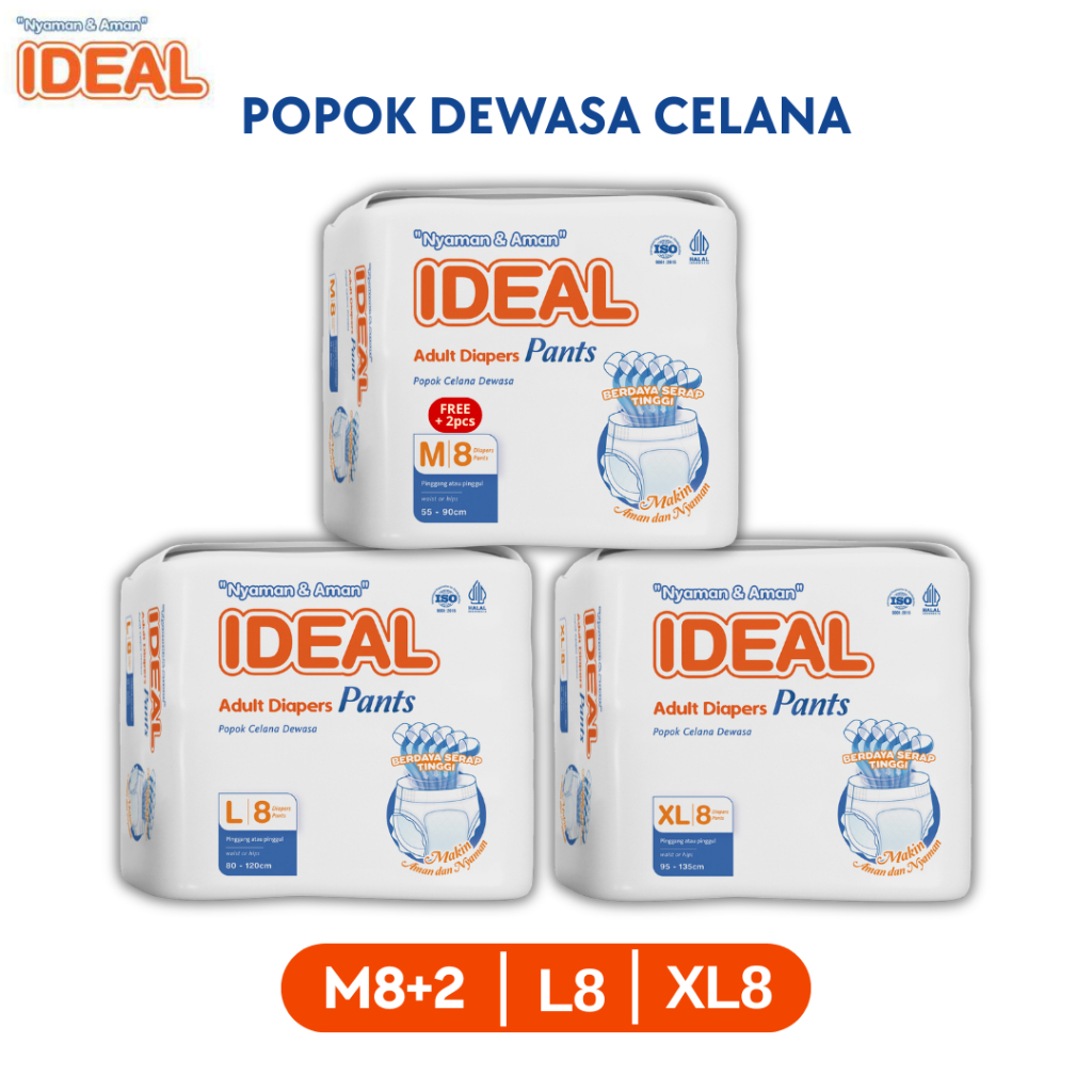 IDEAL Popok Dewasa Celana M L XL - HALAL Anti Iritasi & Anti Bakteri