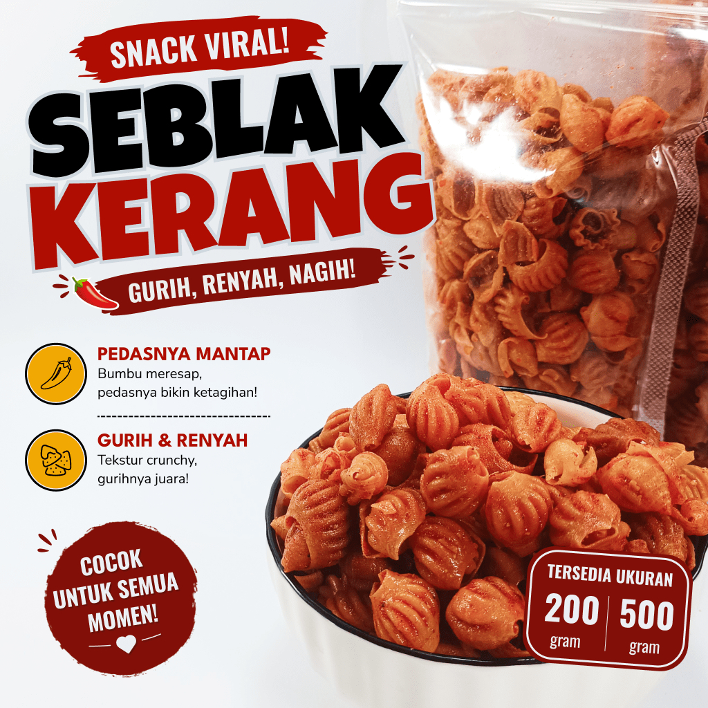 Seblak Kerang 200gr & 500gr | Kerupuk Seblak Pedas Kerang Gurih Renyah Favorit Camilan Kekinian