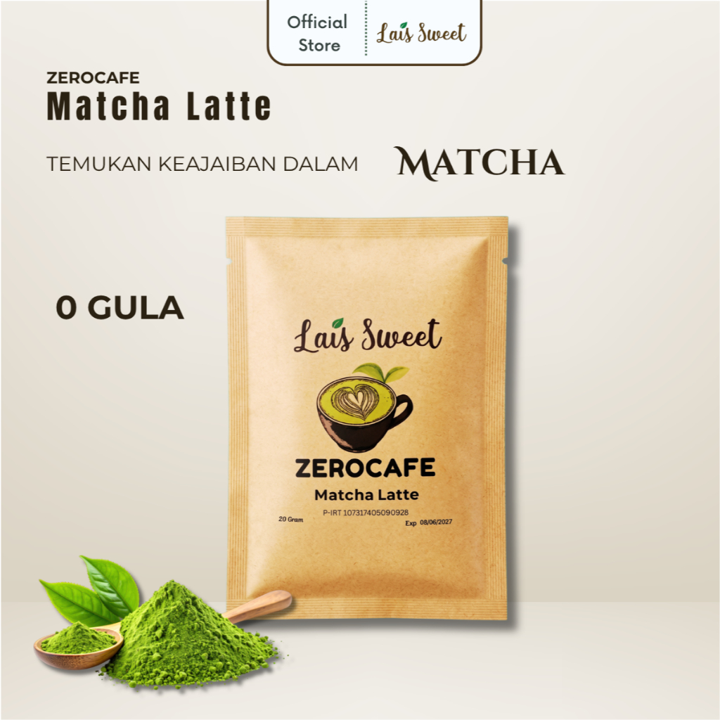 Zerocafe MATCHA LATTE Pure 100% Match Premium Mix Coconut Creamer (0 gula,Diabetes & Diet Keto)