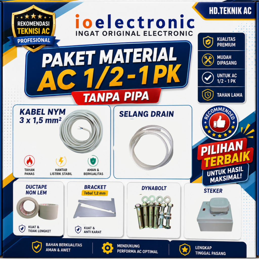 TANPA PIPA PAKET MATERIAL AC BARU 1/2 PK - 1 PK