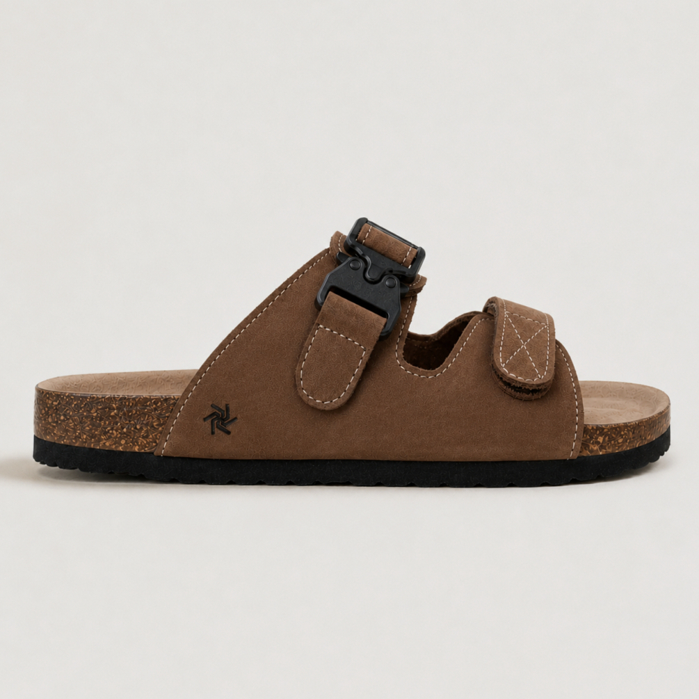 Jull Studio Rabat Cork - Brown Nubuck Leather | Sandal Gabus Selop Kulit Asli Nyaman Pria Original