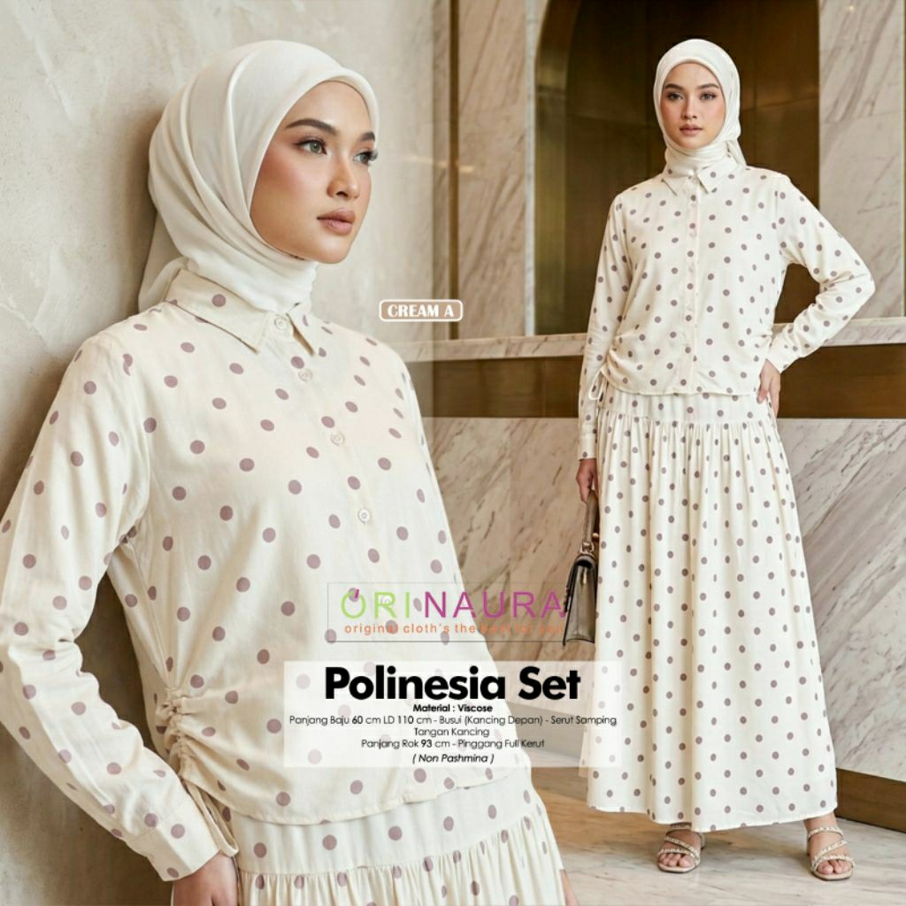 Polinesia set polkadot setelan rok remaja muslimah model tali serut samping