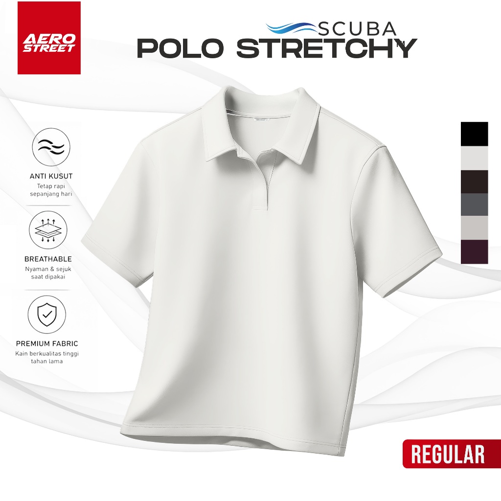 Aerostreet Zean Kaos Polo Scuba Pria Broken White Polo Scubashirt Kerah Cowok Men Casual Tidak Mudah