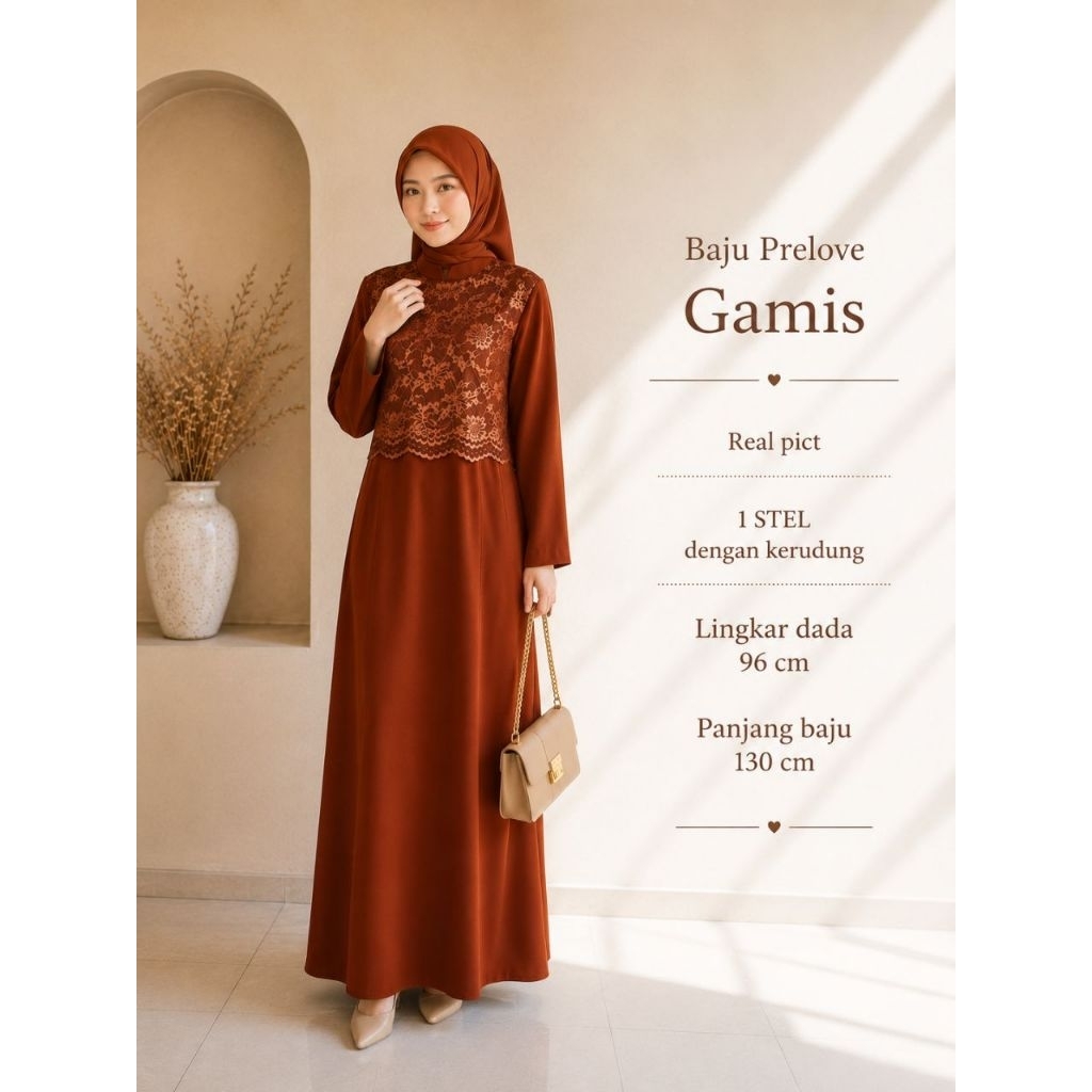 Gamis Brokat Merah Bata 1 STEL dengan jilbab