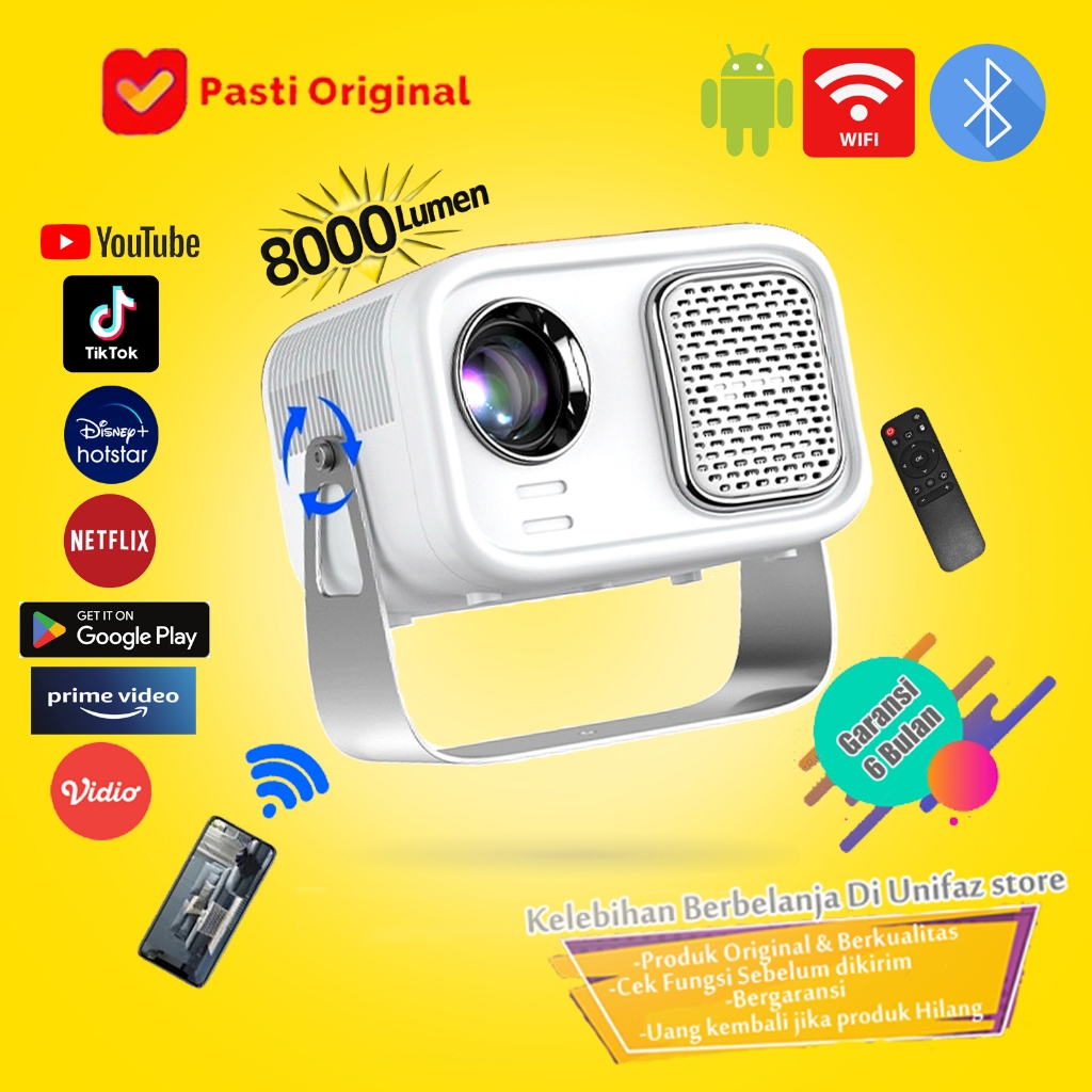 Proyektor Android 8000 Lumens Projector Android Proyektor Mini Wifi Bluetooth