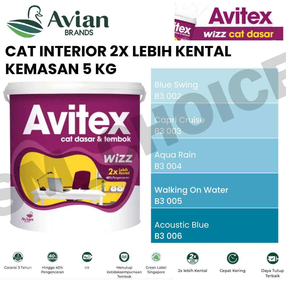 AVIAN AVITEX WIZZ 5KG CAT TEMBOK 5KG BIRU / BLUE SKY / SEA BLUE 5KG CAT TEMBOK 2X LEBIH KENTAL