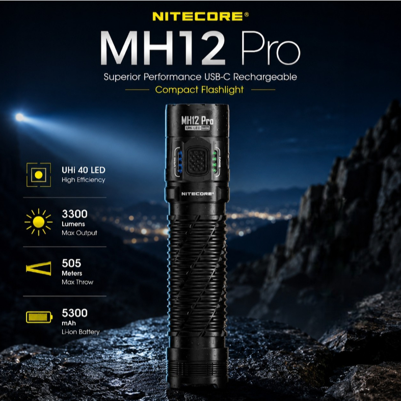 Senter LED Flashlight NiteLab UHi 40 Tactical IP68 3300 Lumens 3300Lumens Hitam MH12 Pro NITECORE