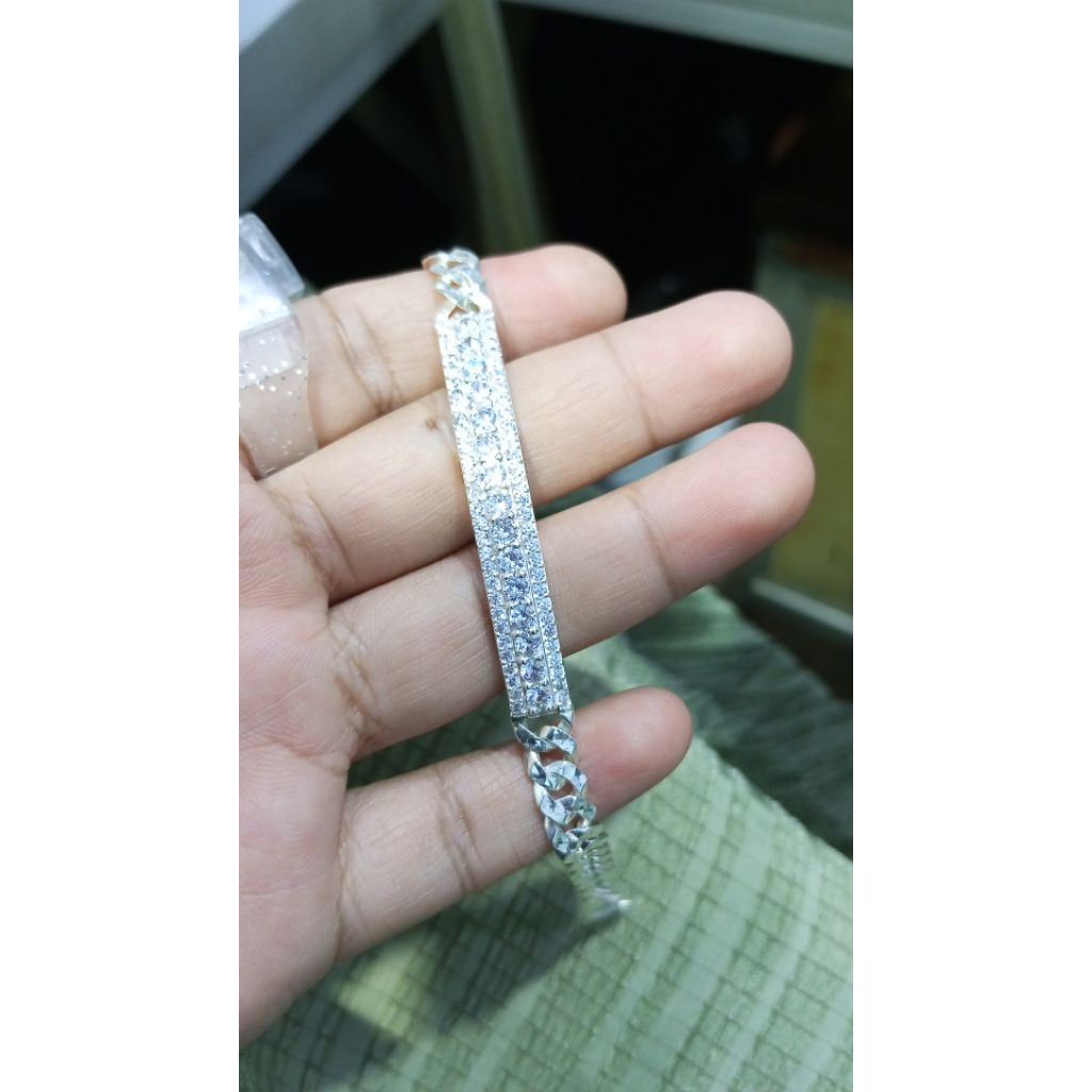 gelang plat perak motip berlian