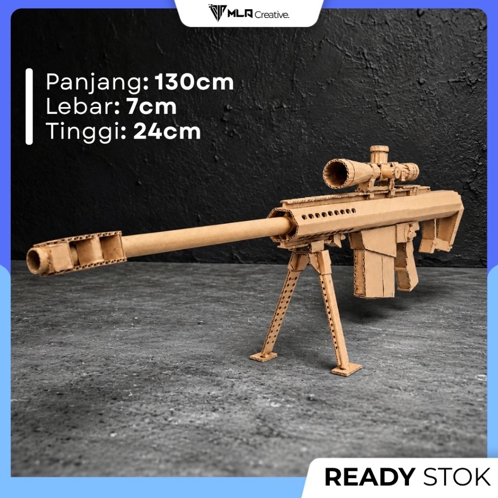 Kerajinan tangan Miniatur Sniper Barrett M82 Skala 1:1 dari Kardus - Untuk Pajangan/Koleksi/Dekorasi