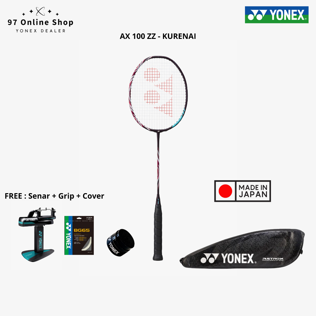 Yonex Astrox 100 ZZ Kurenai Raket Badminton Free Senar + Grip AC102EX + Single Cover (SP)