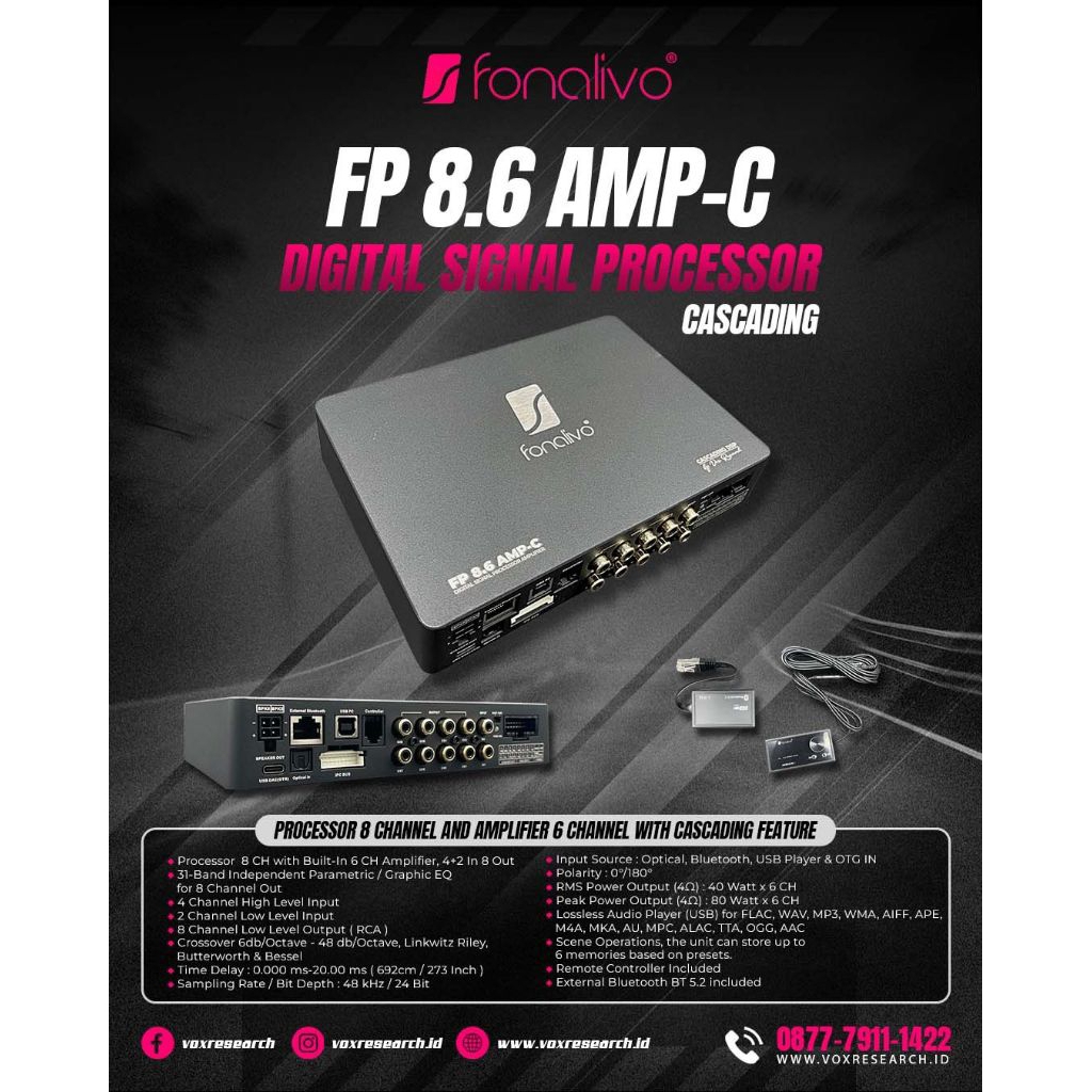 DSP fonalivo FP 8.6 AMP prosesor 8 Chanel Build in AMP 6chanel by vox research