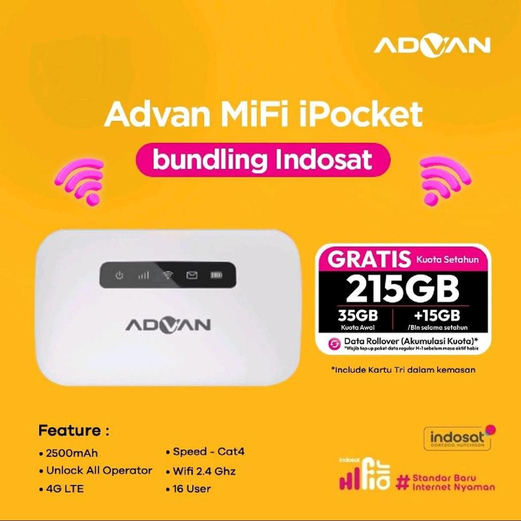 MIFI Wifi Portable Advan Ipocket MF01 Free 215gb tri