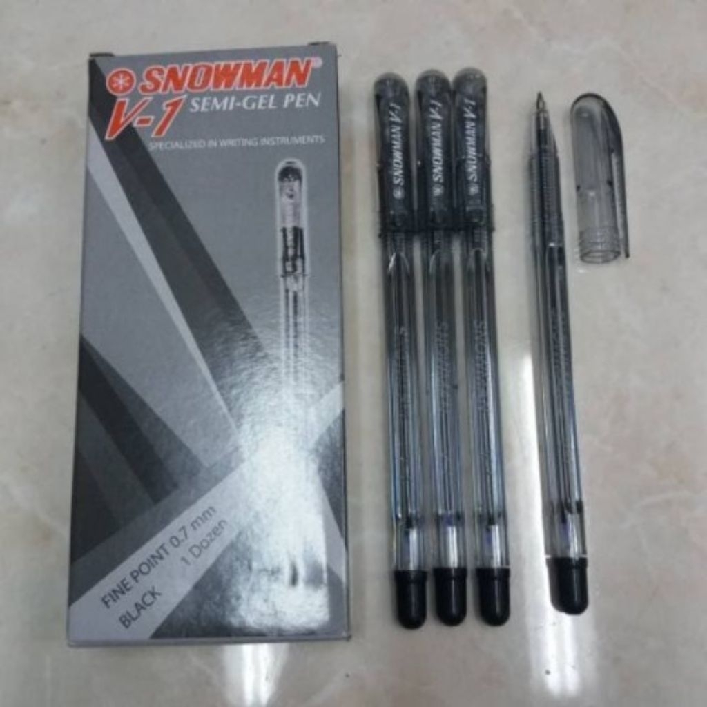 Ballpoint Snowman V1 Hitam semi gel 12pcs