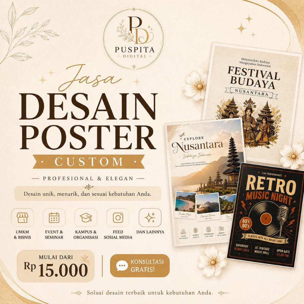 Jasa Desain Poster Custom | Poster Promosi UMKM, Event, Seminar | Puspita Digital