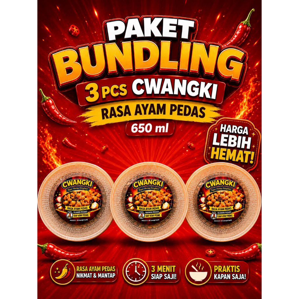 Paket Bundling 3 Cwangki Cuanki Instan Cup Khas Bandung Rasa Ayam Bawang 650 ml