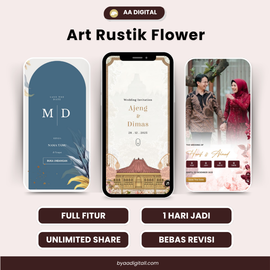Undangan Digital Website Web Pernikahan Cantik,Rustic,Elegan,Unik