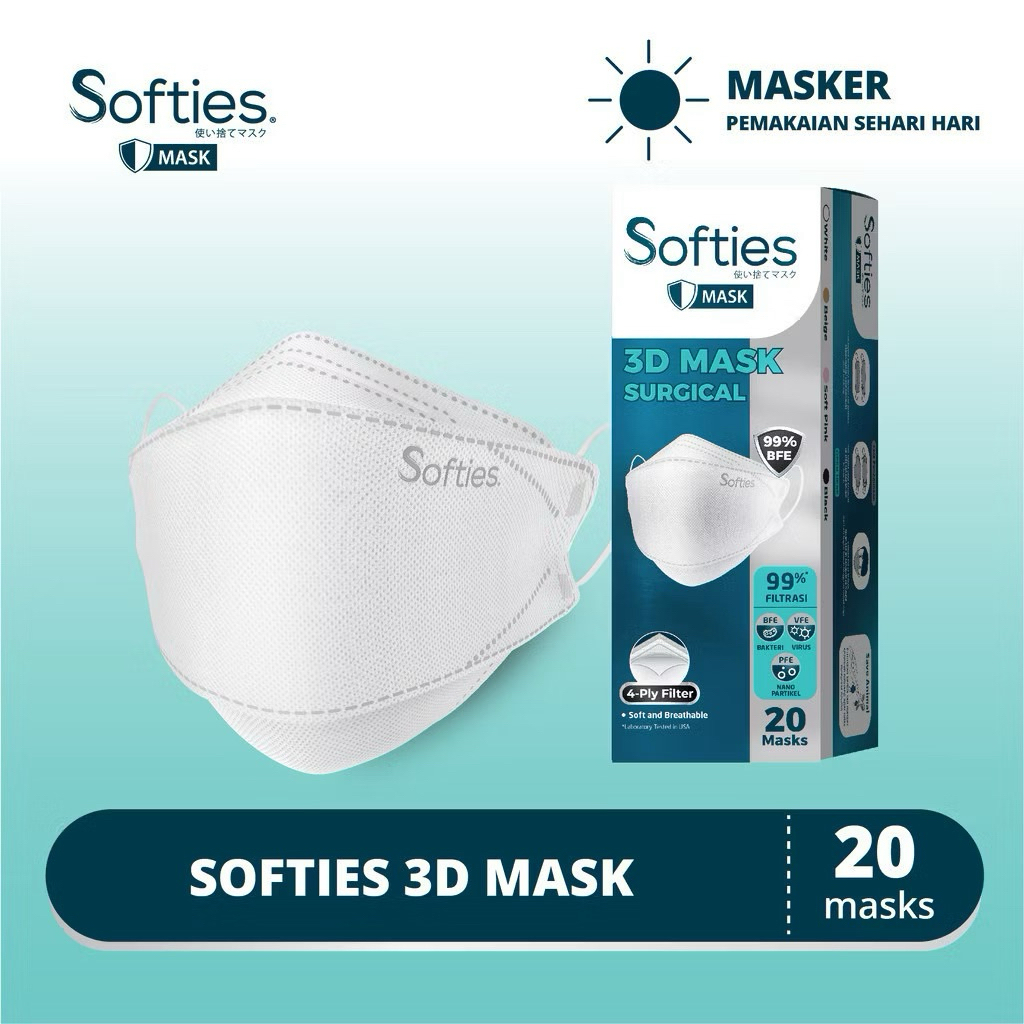 Masker Softies Surgical Mask Earloop 4 Ply