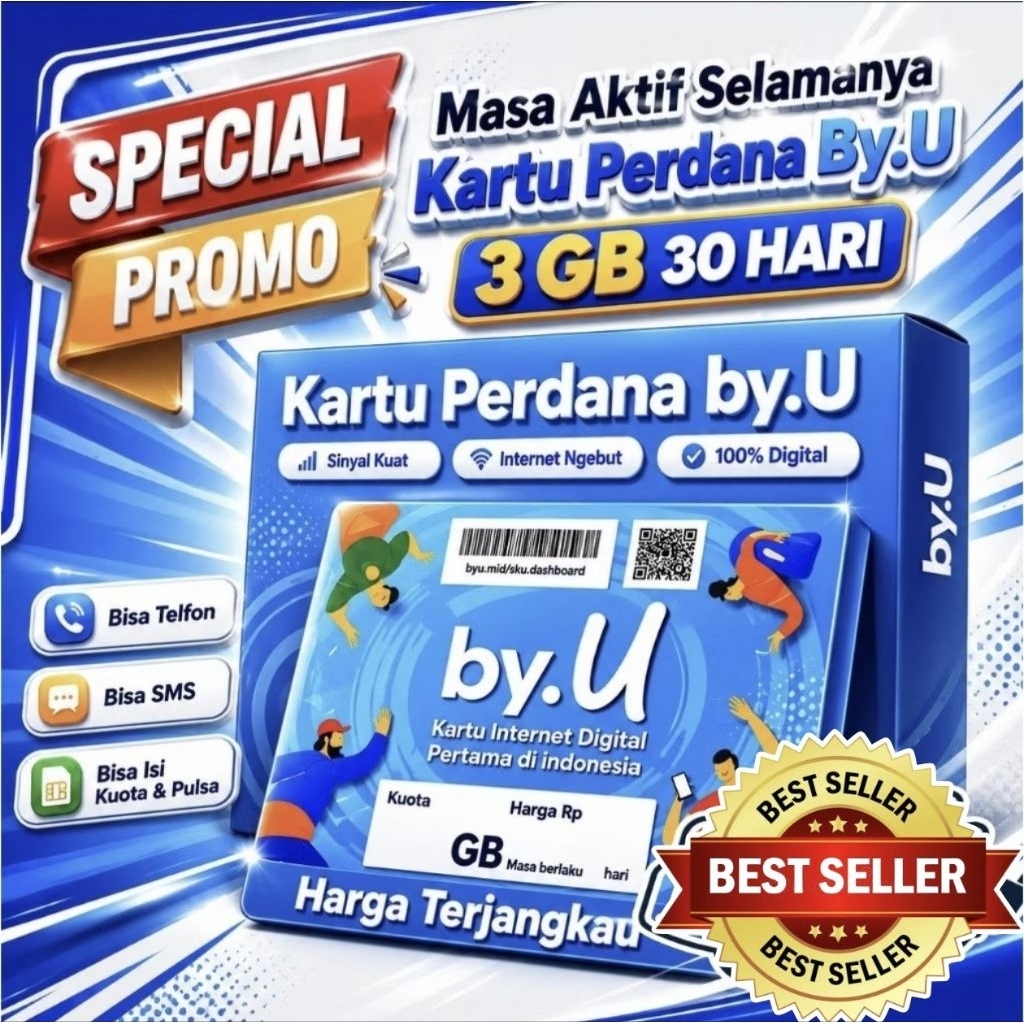 [ PROMO ] Kartu Perdana BY.U TELKOMSEL Reguler 0k & 10gb/30Hari Segel 1 Tahun - Masa Aktif Selamanya