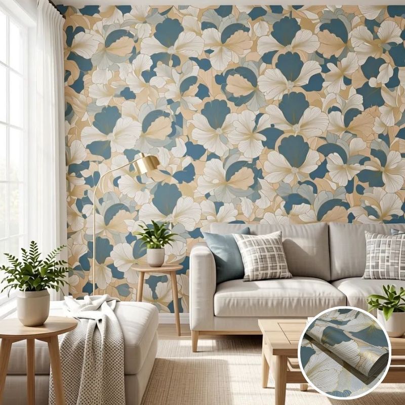Wallpaper Dinding Motif Bunga Daun Besar Estetik - Stiker Wallpaper Floral Lembut, Tersedia Varian S