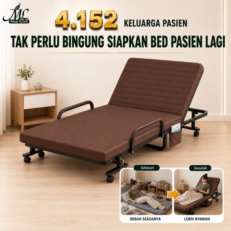 Ranjang Lipat Tempat Tidur Lipat Portable Folding Bed Dengan Roda Sandaran Tangan