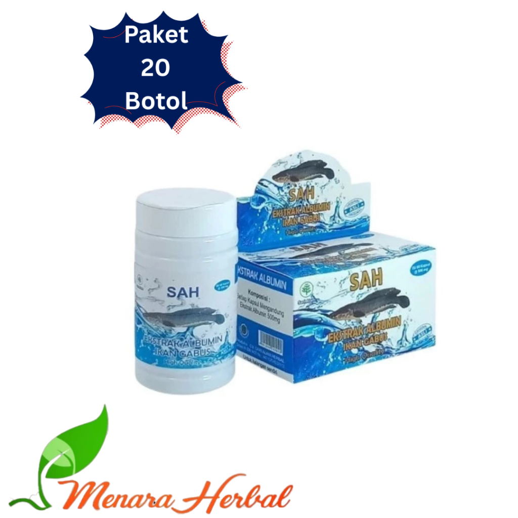 Sah Albumin Paket 20 Botol | Obat Herbal Ekstrak Ikan Gabus | Kapsul Sah Albumin