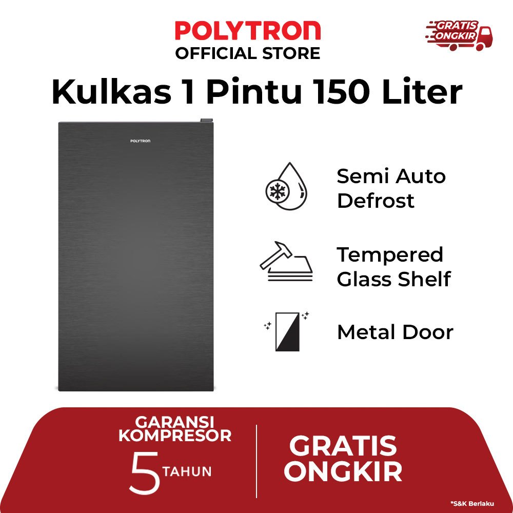 (BARU) POLYTRON KULKAS 1 PINTU PRB 159Y (150L) hemat listrik garansi 5 tahun
