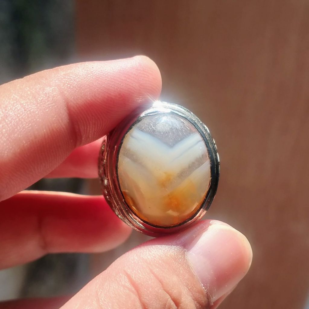 Cincin Batu Akik Chalcedony Motif Junder Asli