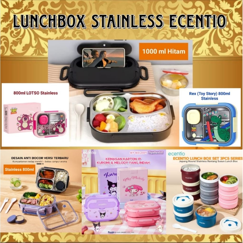 Lunch Box Stainless 1000ml Ecentio / Kotak Makan Stainless