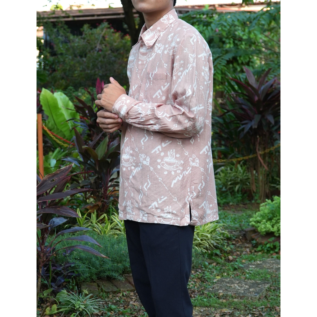 WASTRA AKSARA - Kemeja Batik Lampung Pria - Doby - Motif Kopi (Mocca)