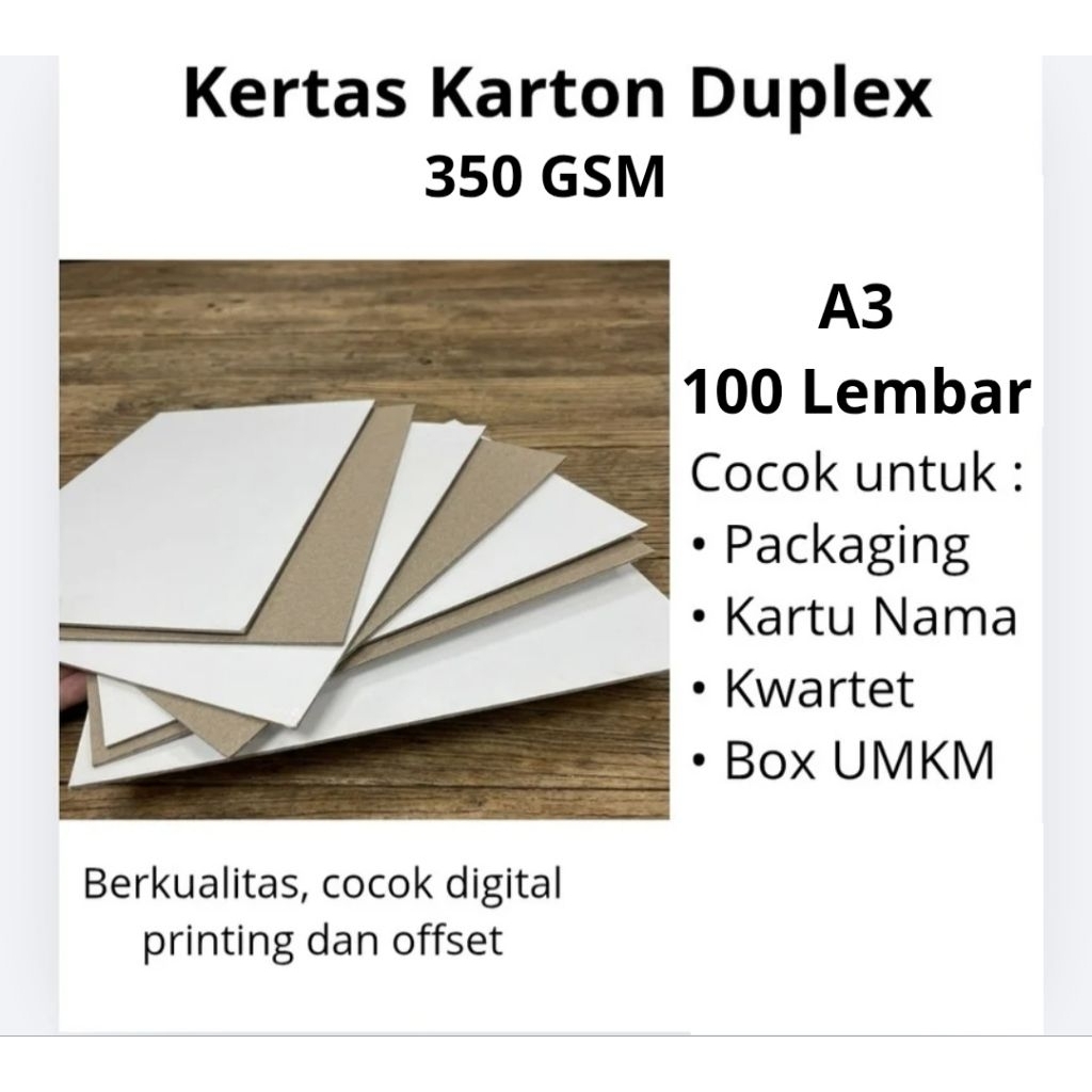 Kertas Karton Duplex Premium 350 GSM A3 Isi 100 Lembar | Bahan Packaging & Box Makanan