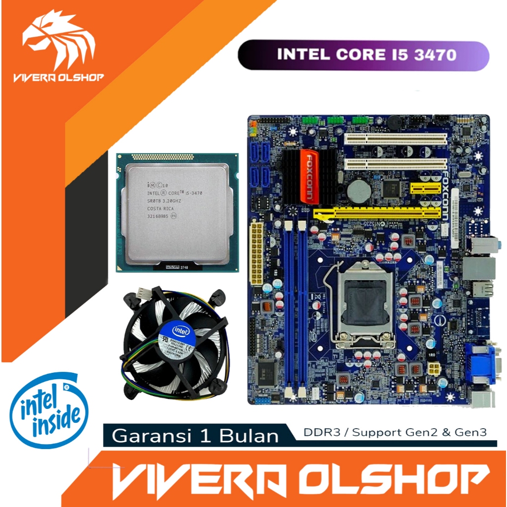 PAKET MOBO H61 & Intel Core i5 3470 (Cache 6M, hingga 3,60 GHz) - PROC I5-3470  - MB + PROC I5 3470