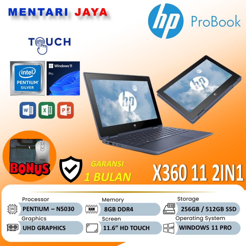 HP ProBook X360 11 - Touchscreen [Pentium N5030 8GB-512GB SSD] Windows 11 Pro