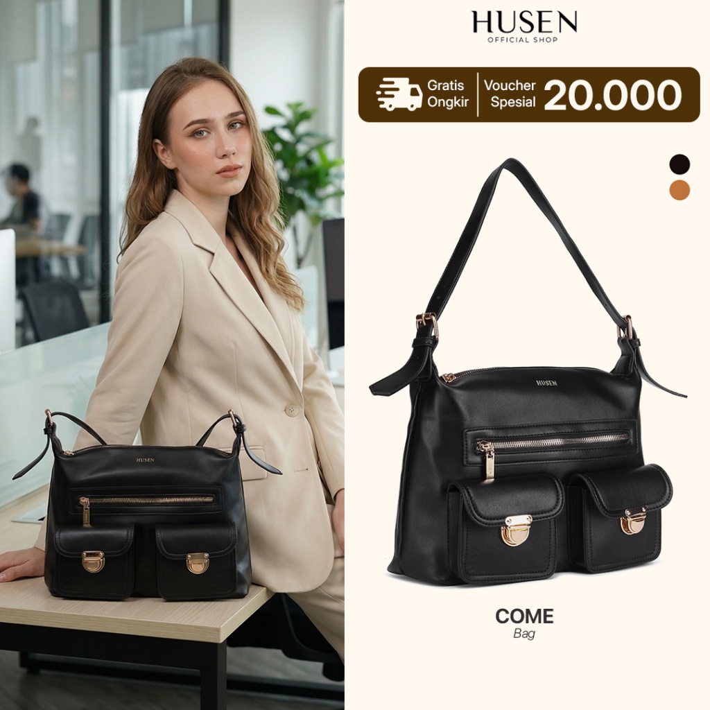 HUSEN Tote Bag Wanita Come Bag Shoulder Bag Tas Wanita Leather Premium Zipper