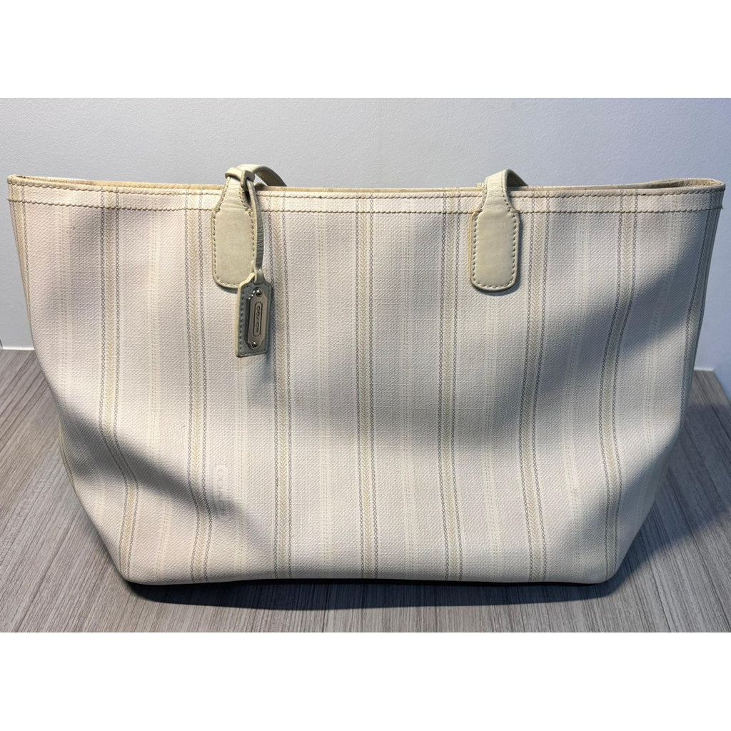 tote bag coach legacy white stripe coated canvas