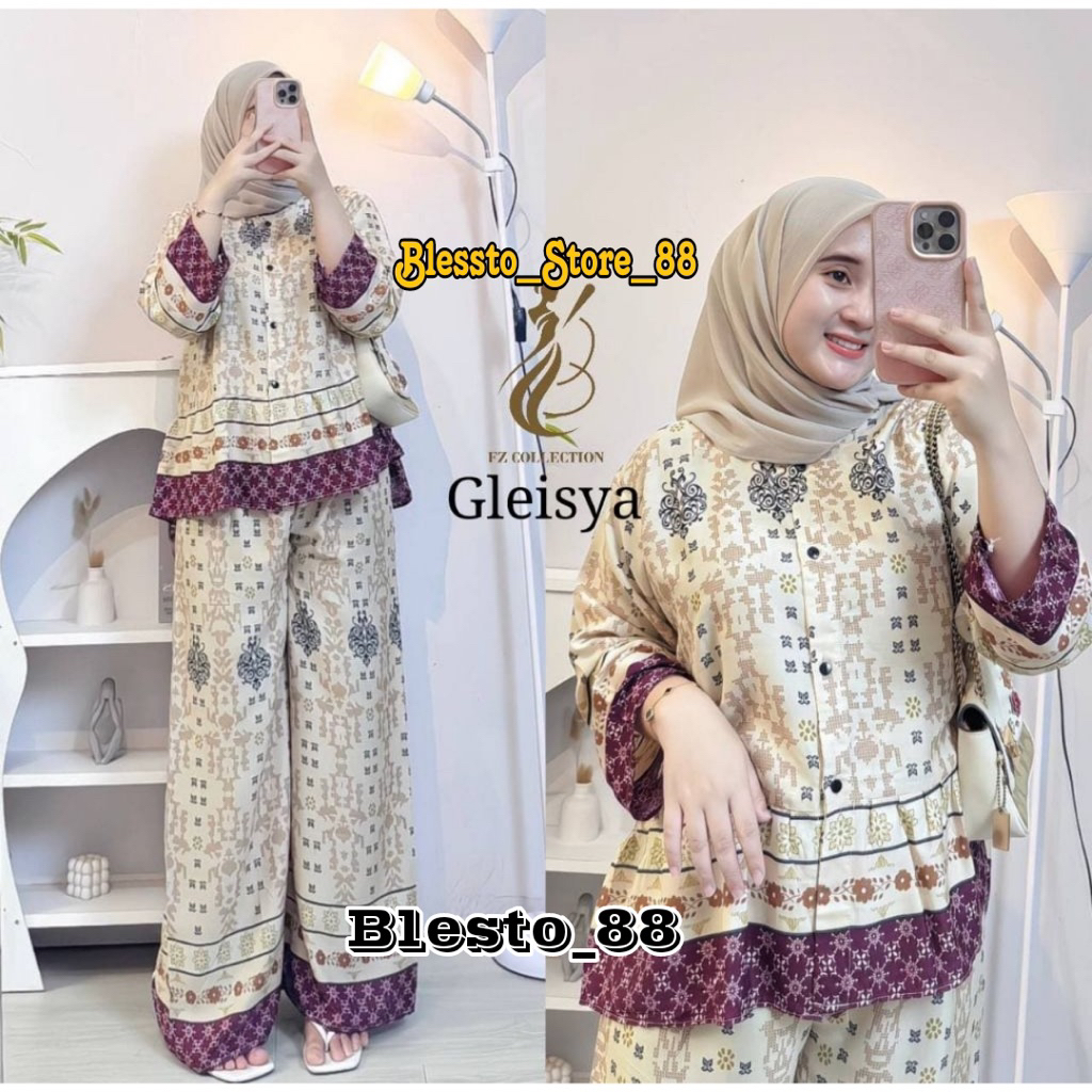 Rafella Set Rayon Rempel-One Set Rayon Rempel Setelan Wanita Kekinian Model kancing dan resleting se