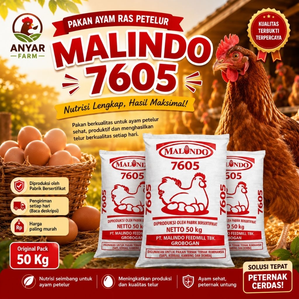 Pakan Ayam Malindo 7605 50kg Original Fresh