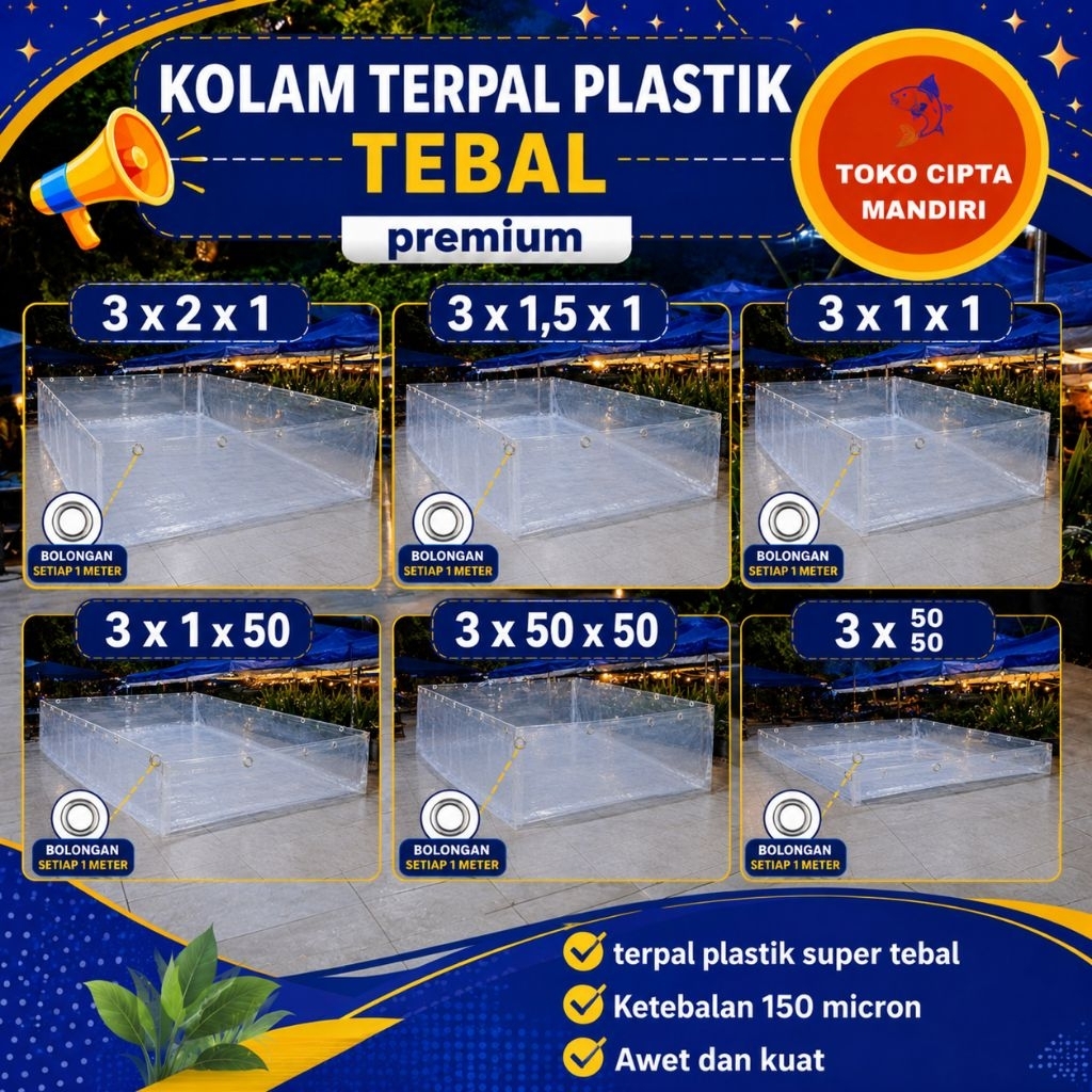 kolam ikan terpal plastik 3x2x1, 3x1,5x1, 3x1x1, 3x1x50,  kolam ikan koi terpal kolam plastik kolam 