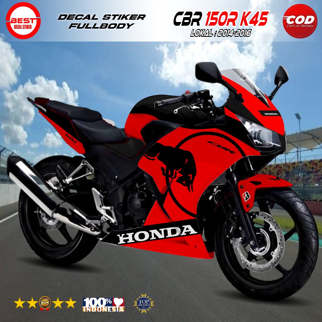 Decal CBR 150R K45A LOKAL Full Body Hitam - Stiker CBR K45A LOKAL Fullbody Desain Redbull Racing