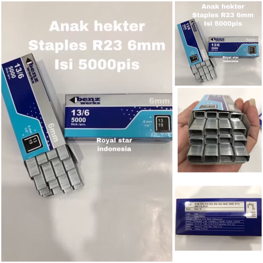 BENZ 13/6 mm ( 5000pcs ) 6mm Anak hekter tembak R 23 Staples 6 mili R23 benz 5000pcs isi refill hekt