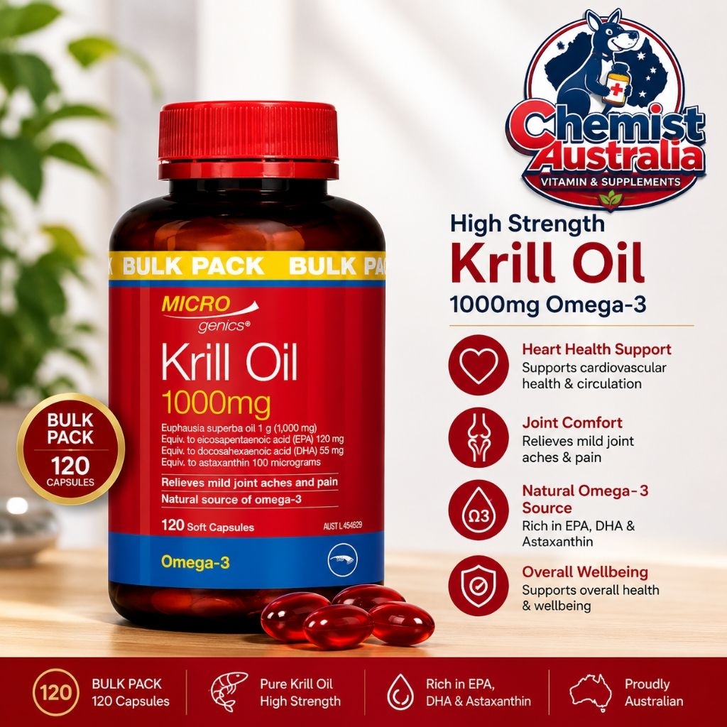 Microgenics Krill Oil 1000mg 120 Soft Capsules Omega 3 EPA DHA Astaxanthin Suplemen Jantung Otak Sen