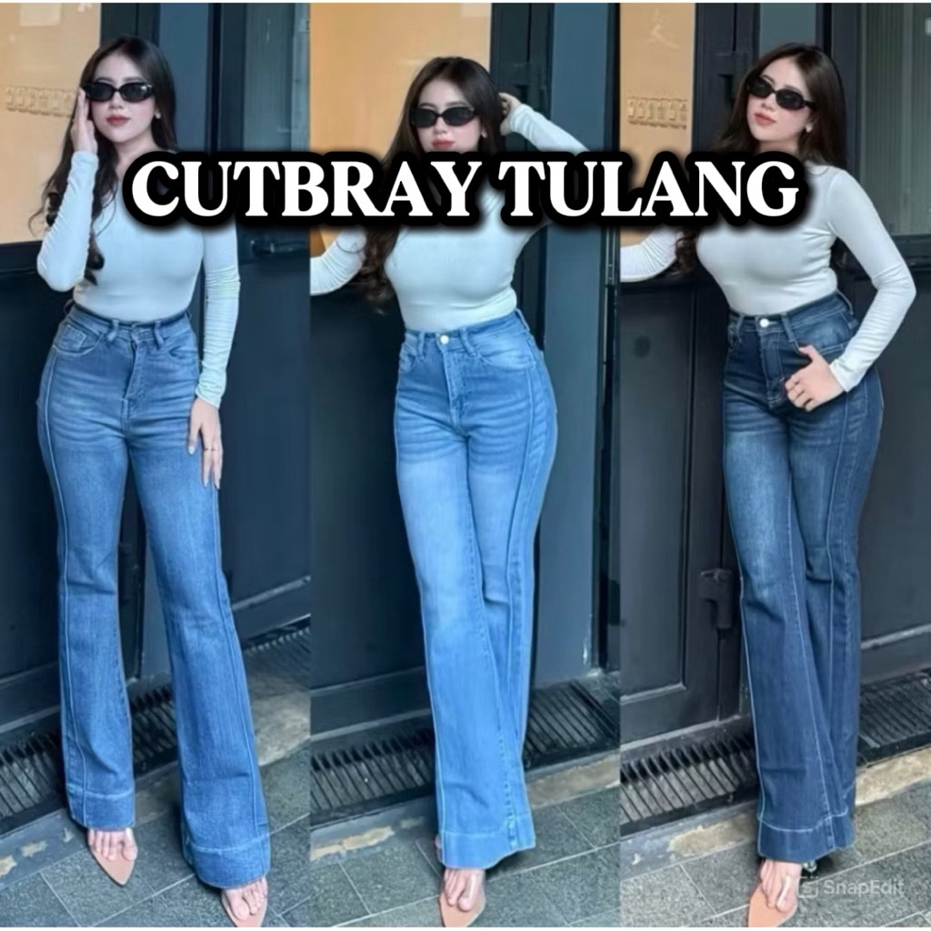 HW CUTBRAY TULANG LIPAT LEBAR SOFT JEANS STRECH - Celana cutbray lipat lebar tulang nyaman dipakai k