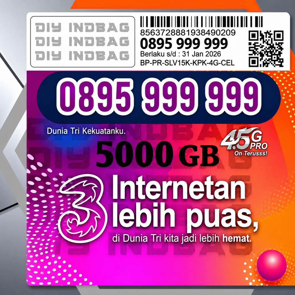 Kartu Perdana TRI Nomor Cantik 10 Digit Nomor Pilihan Original Siap Registrasi