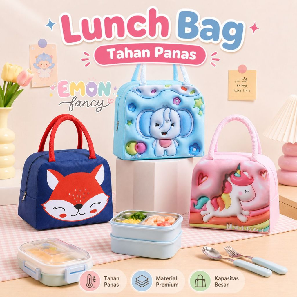 Tas Bekal Anak Insulated Lunch Bag Karakter Lucu Tahan Panas Dingin Souvenir Ulang Tahun