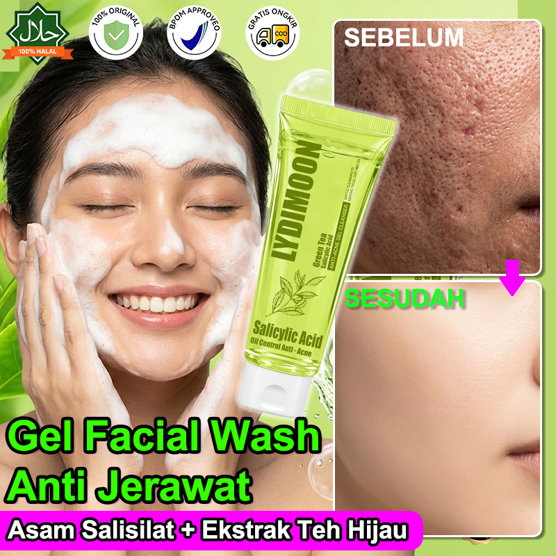 Salicylic Acid Pembersih Wajah Anti Jerawat Green Tea Gel Facial Wash Sabun Cuci Muka Oil Control 80