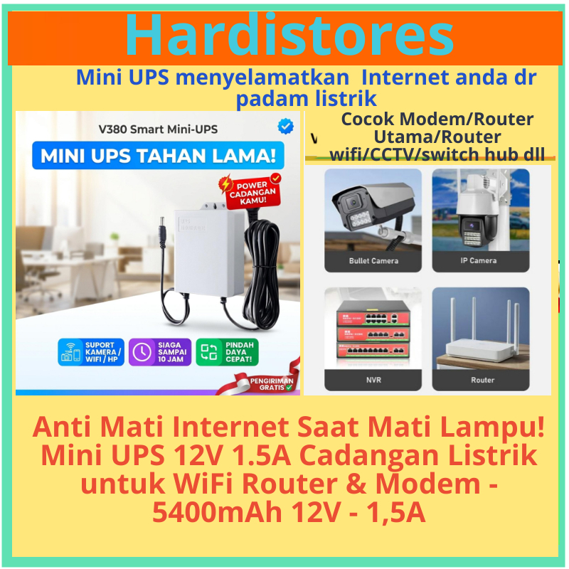 Mini UPS 12V 1.5A Cadangan Listrik untuk WiFi Router Modem Mikrotik CCTV - 5400mAh-12V Anti Mati Int