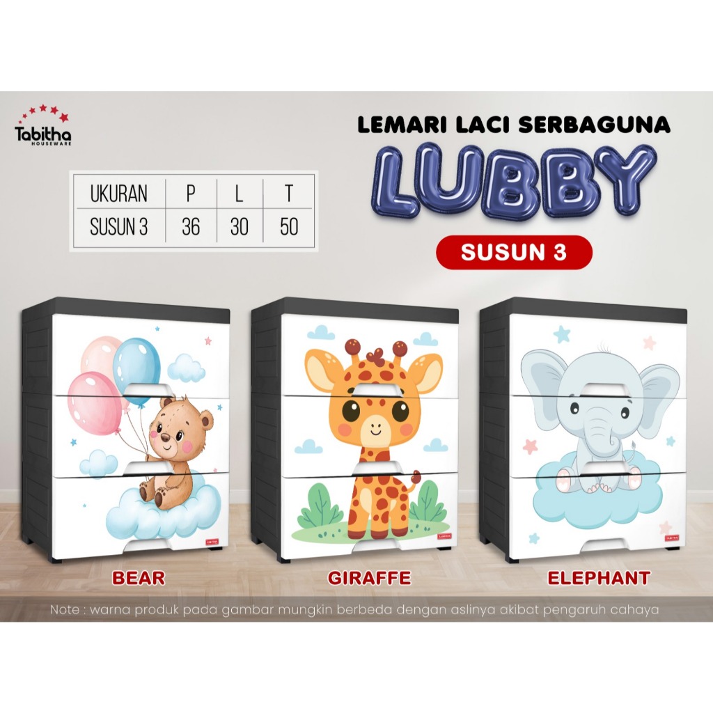 Laci Plastik Pakaian Anak LUBBY Tabitha 3 / 4 / 5 Tingkat Almari Serbaguna Mini Cute Cartoon Storage